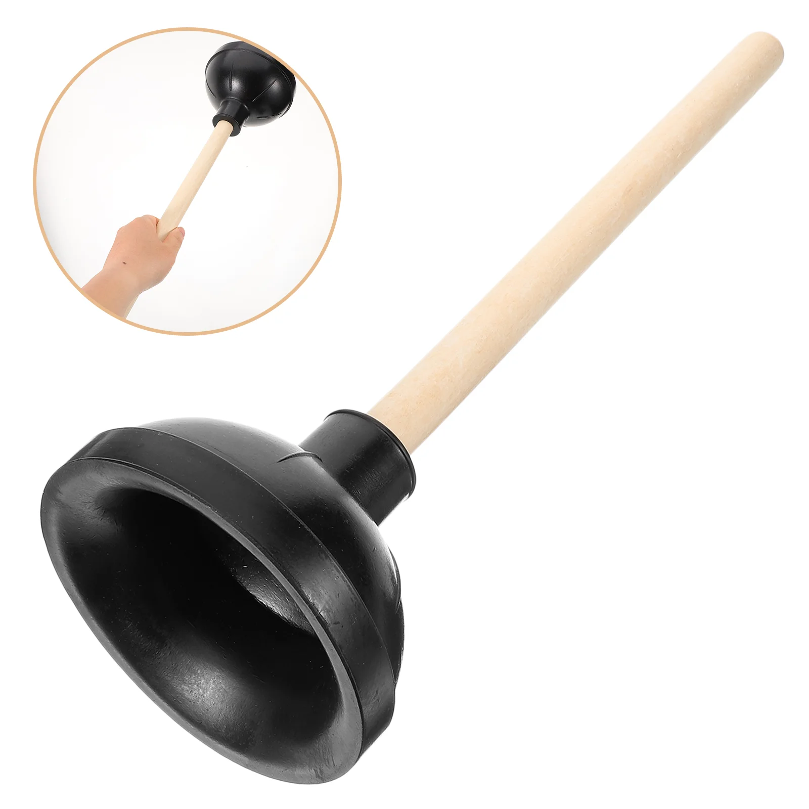 Toilet Unclog Plunger Home Closestool Long Bathroom Heavy Drain Cleaning Kitchen Sink Wooden Rubber Convenient