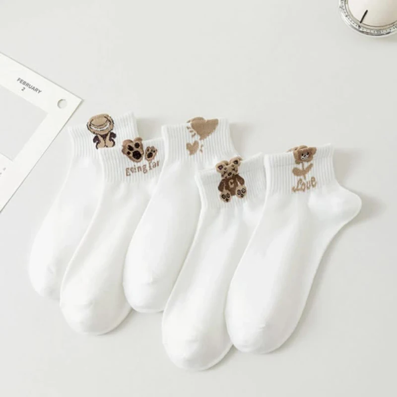 5/10 أزواج المرأة لطيف الدب الجوارب الكاحل الجوارب تنوعا المألوف الإبداعية تنفس مريحة الجوارب غير رسمية