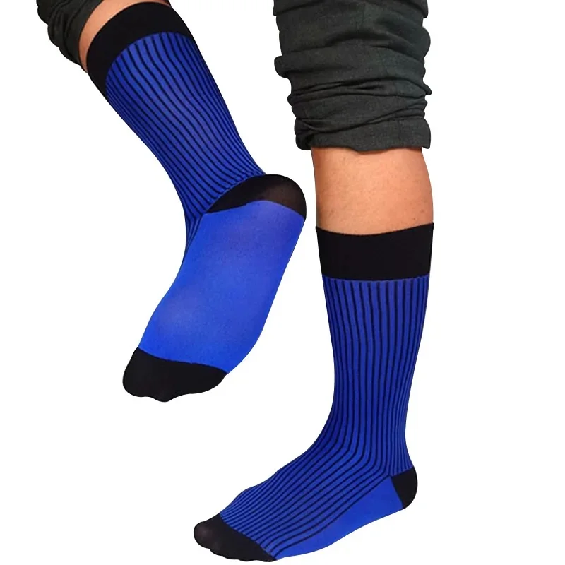 

Men's Formal Cotton Dress Socks Blue with Black Stripes Elastic Winter Socks for Business Suit Toe-Enclosing Male Footwear