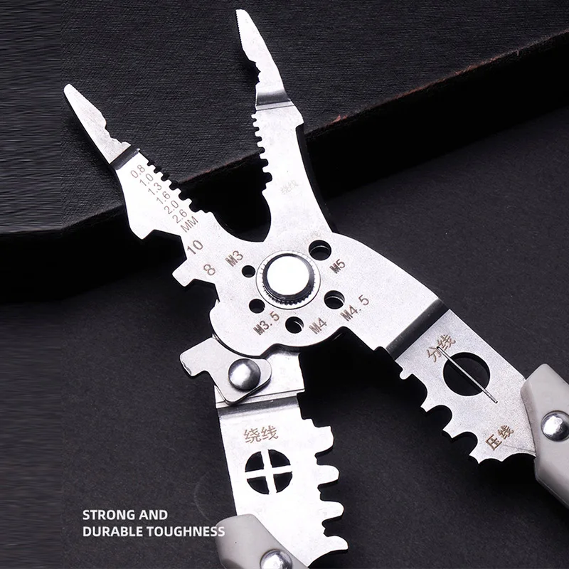 Alicates pelacables y crimpadores de electricista multifunción, pelacables industriales de alta resistencia de acero inoxidable con mango ergonómico