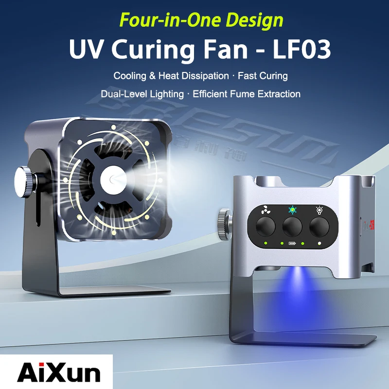 

AIXUN LF03 4 in 1 High Speed Smoke Exhaust Cooling Lighting Fan 16000R/min UV Fast Curing For Mobile Phone Repair Fan Tool
