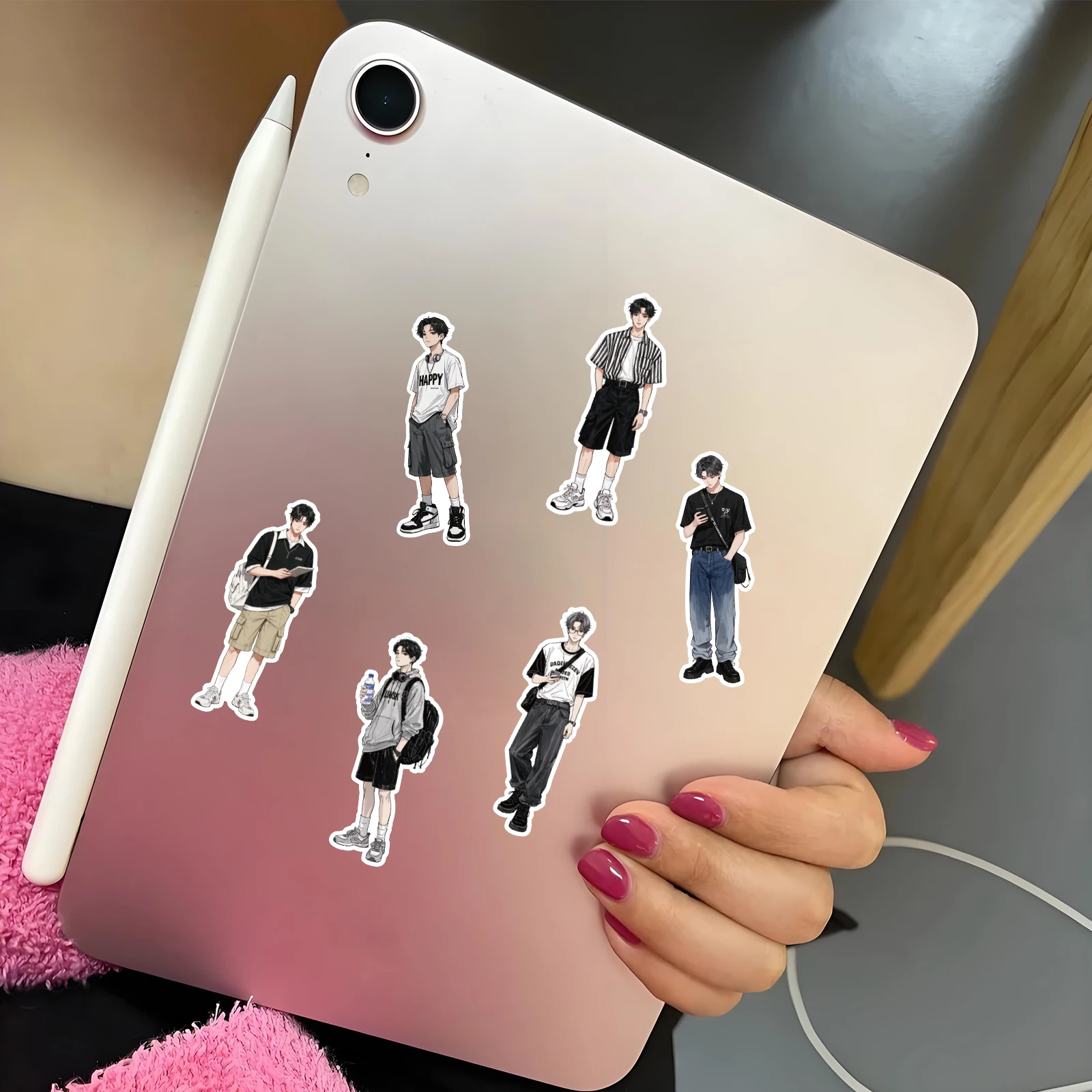 20pcs of Trendy and Exquisite Boy Character Pattern PET Stickers for Laptop Luggage Phone Cases Album Handmade Luggage Diy Decor