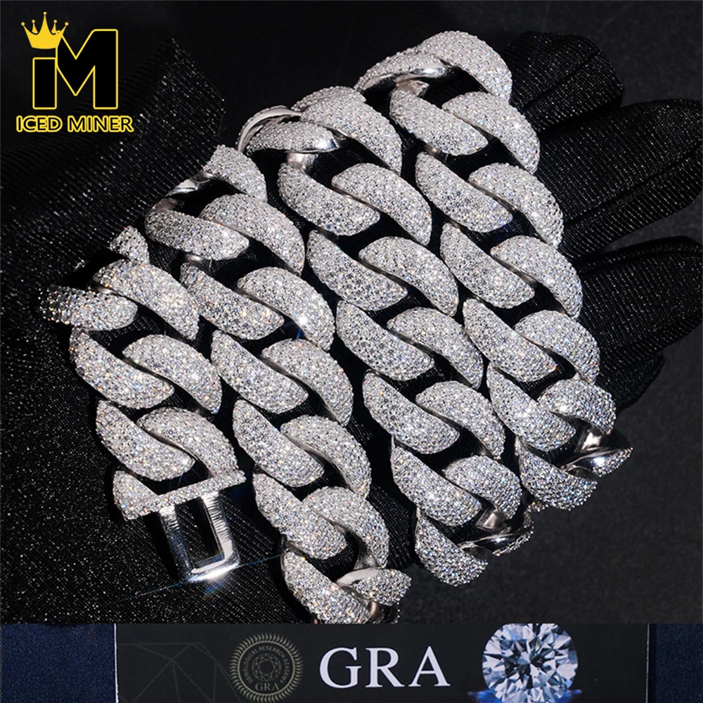 

Icedminer 20mm 4 Rows Moissanite Cuban Link Chain Necklaces For Men Women S925 Silver VVS Diamonds Choker Pass Tester Hip Hop