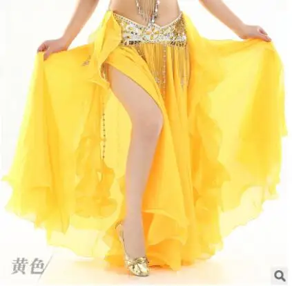 1pcs/lot lady chiffon belly dancing long skirt split solid skirt female performance dancing skirt free size