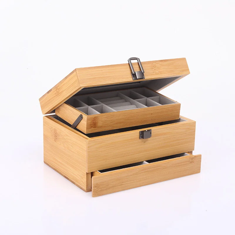 Bamboo Box, Jewelry Box Large Capacity Earrings Ring Necklace Bracelet Jewelry Display Men and Women Watch Jewelry Organizer