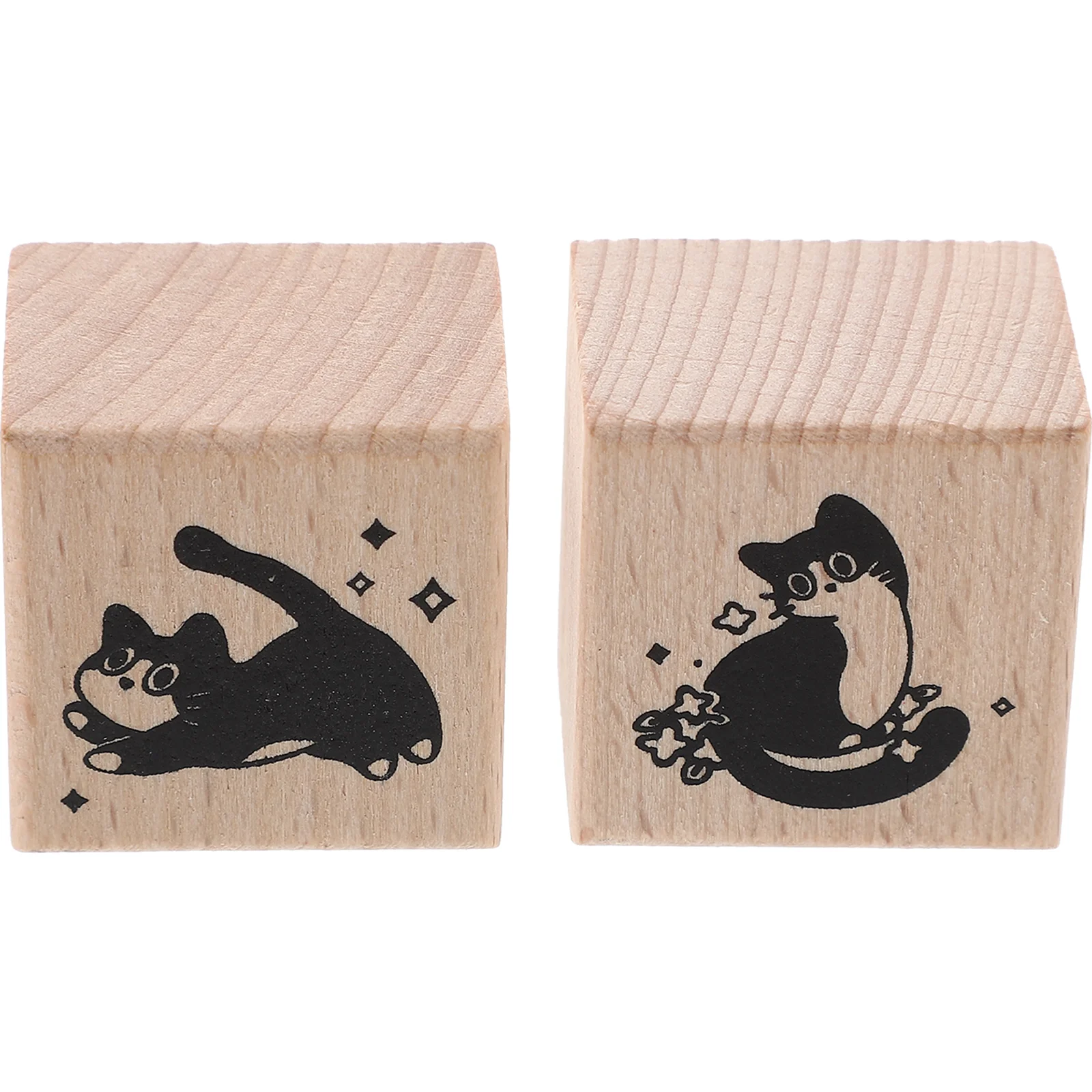 2 uds DIY impresiones sellos de gato artesanía de madera Mini animales Kit de goma para álbum de recortes hecho a mano uso estudiantil