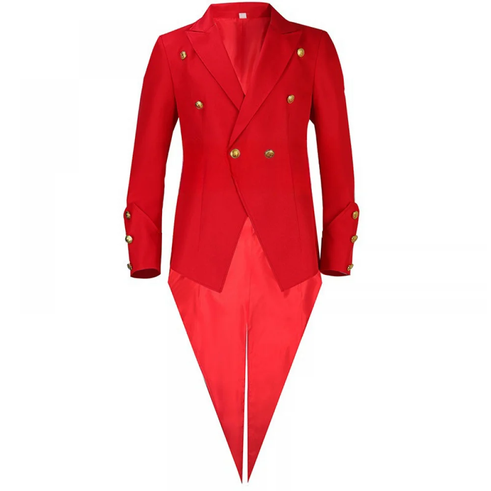 Men Women Medieval Victorian Costume Tuxedo Red Tailcoat Prince Gothic Steampunk Trench Vintage Red Frock Outfit Coat Halloween