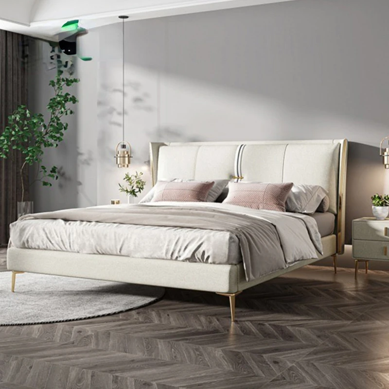 

Каркас кровати в скандинавском стиле из натуральной кожи, высококачественная белая кровать из массива дерева с подсветкой, двуспальная кровать размера King Size Cama 180x200