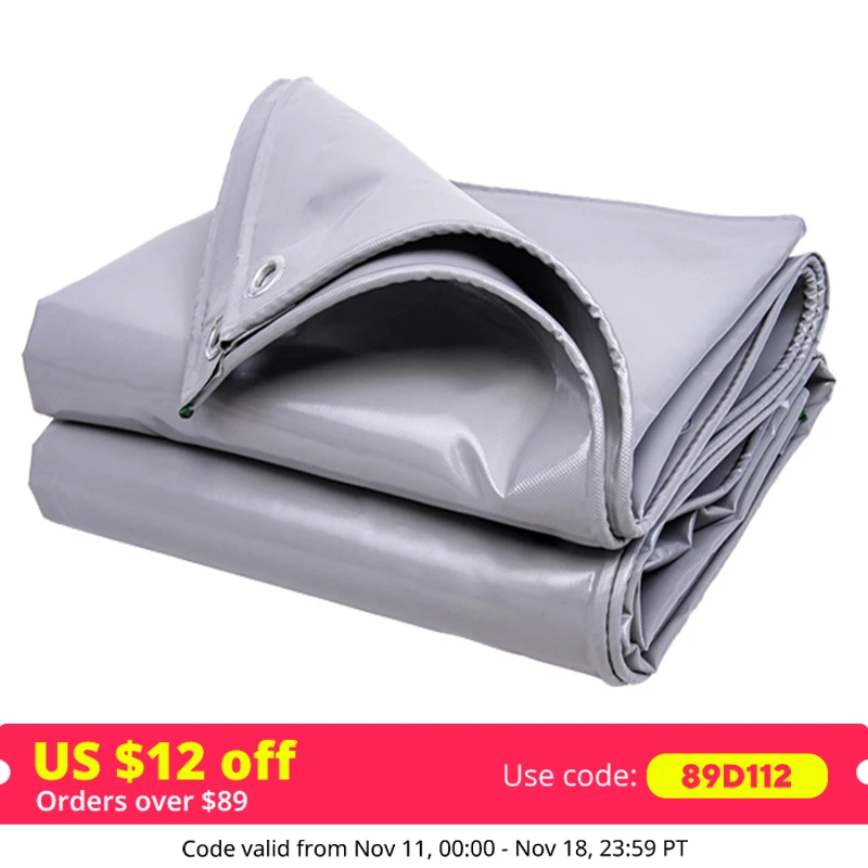 Gray Heavy-Duty Canvas Thicken PVC Tarpaulin Outdoor Camping Tent Canopy Pergola Sun Shelter Car Shed Awning Truck Tarp Cover