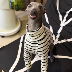 White Striped Cotton T-shirt for Bedlington Spring Dog Clothes Long Sleeves High-neck Undershirt Loungewear for Little Greyhound
