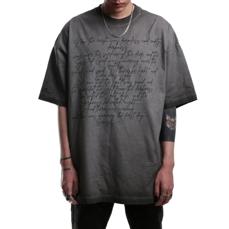 Wasteland Do Old Gradient Wash Dark Avant-Garde Style Clothes Loose Silhouette short-sleeved T-shirts