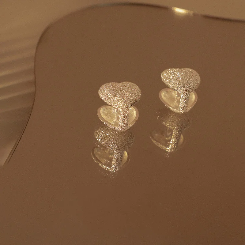 New Silver Color Fashion Frosted Double Love Heart Earrings For Women Simple Elegance Earring Party Jewelry Gifts