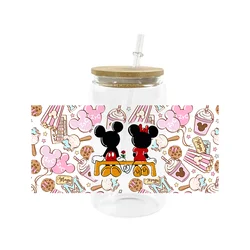 Miniso Mickey Minnie Lover Cartoon High-Quality Wraps 16oz Glass Cup UV DTF Wrap Transfer Printing Transfer Decals