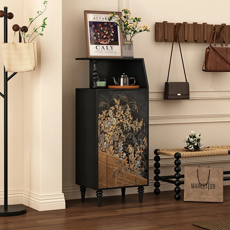 wood corner cabinet, tea storage cabinet next to the sofa in the living room, free installation of retro storage cabinet