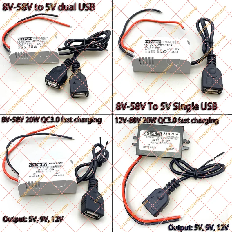 High Performance 9-80V to 5V 3A QC3.0 Fast Charge USB Buck Module for Motorcycles