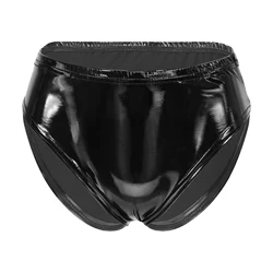 Womens Patent Leather Briefs Underwear Wet Look Clubwear Dancing Performance Cosplay Party Costume Elastic Waistband Panties