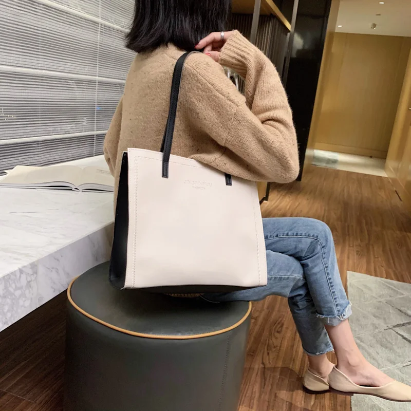 Large Capacity Tote Bag 2023 New Women\'s PU Soft Leather Letter Magnetic Buckle Shoulder Bag Casual Commuter Class Handbag Tide