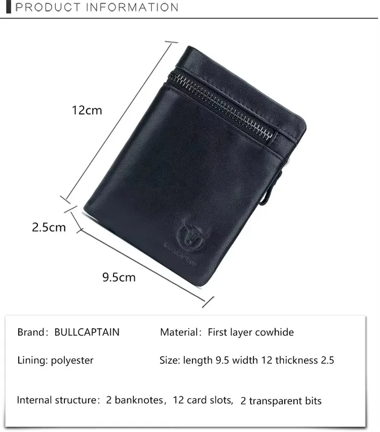 BULLCAPTAIN Herren-Geldbörse mit RFID-Blockierung, Reißverschluss, Leder-Geldbörse für Herren, Bifold-RFID-Kartenhalter – Detail 9