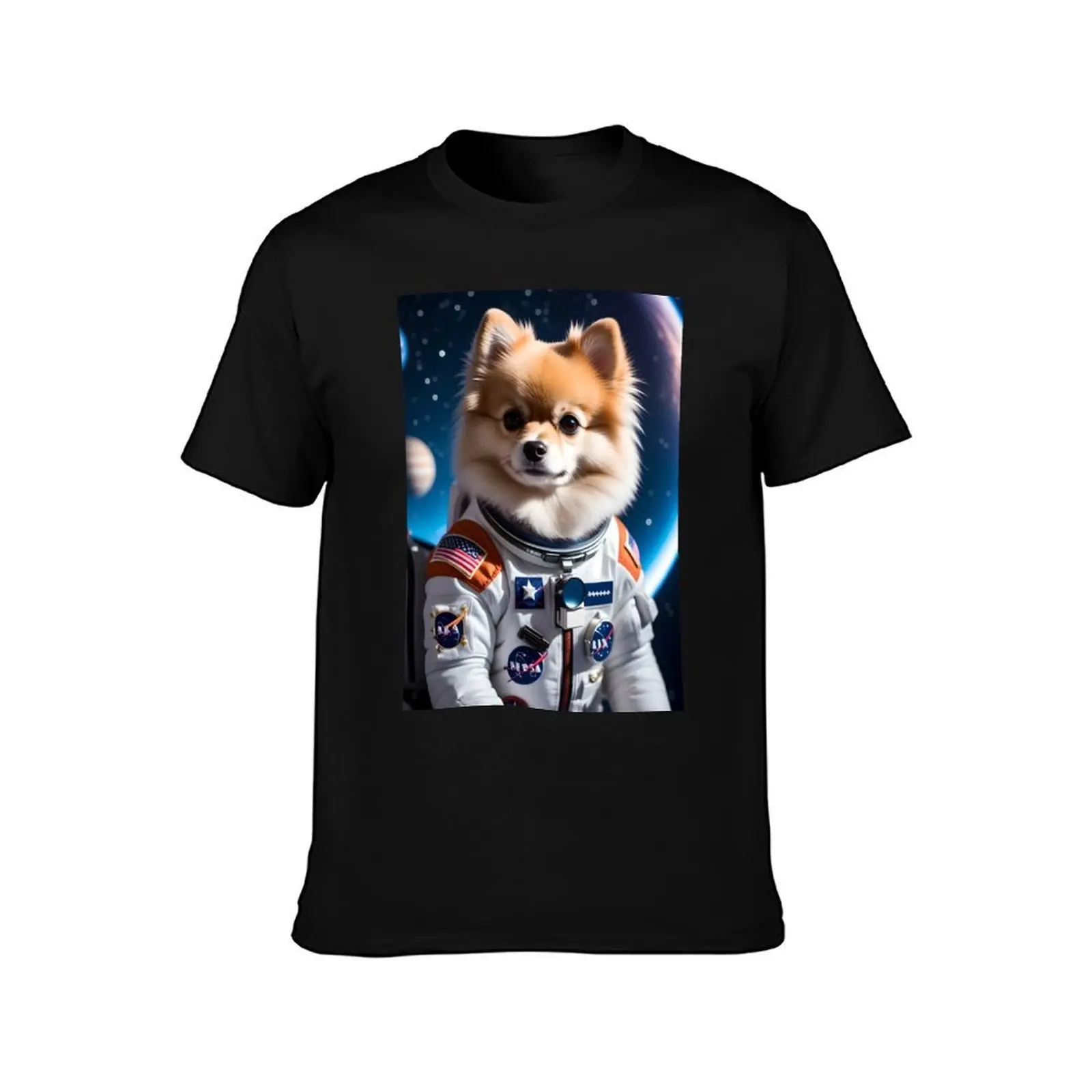Astronaut Pomeranian, Space Animals Collection! Galaxy BG T-Shirt Fashion Casual Short Sleeve T-Shirt