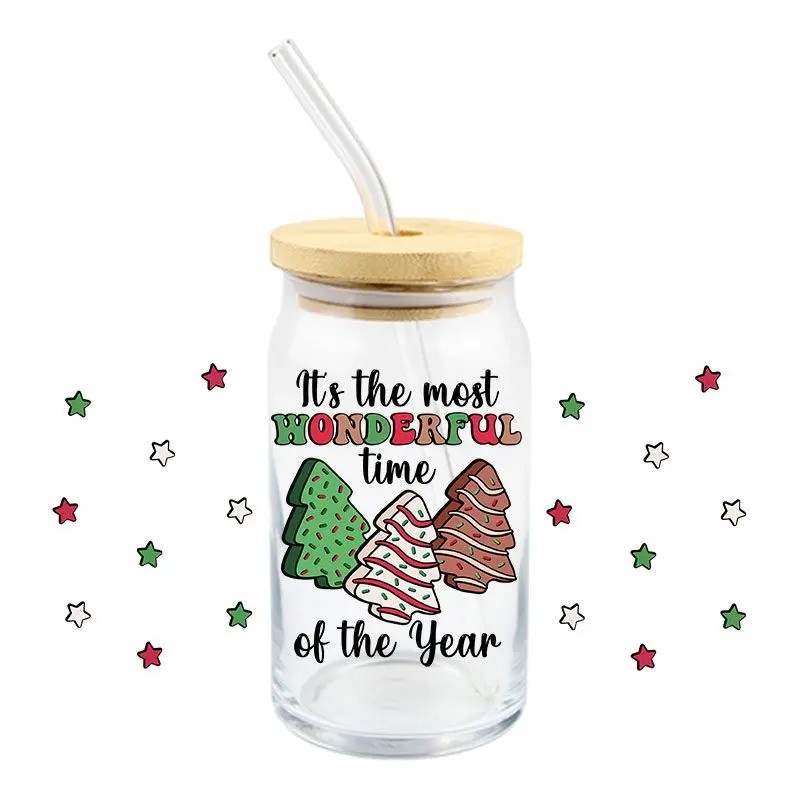 

UV Transfer Wraps Stickers Christmas Christmas Trees DTF Wraps Design 3D DTF Colorful Decals Brand Logo Custom