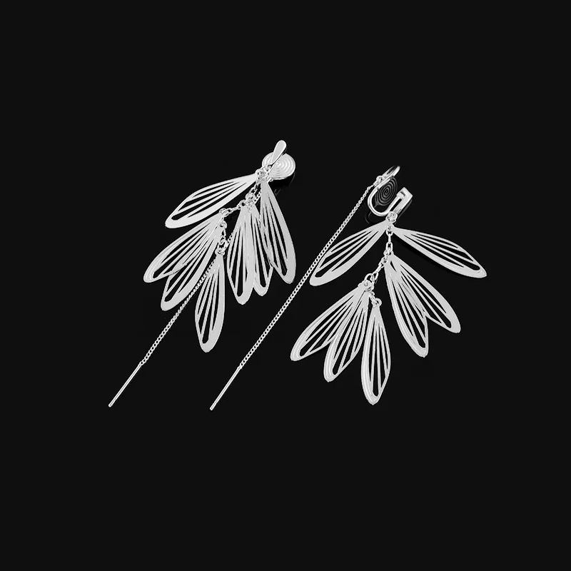 Fashionable New Wing Tassel Earrings Mosquito Incense Plate Ear Clip No Ear Hole Decoration Face Long Earring Gift