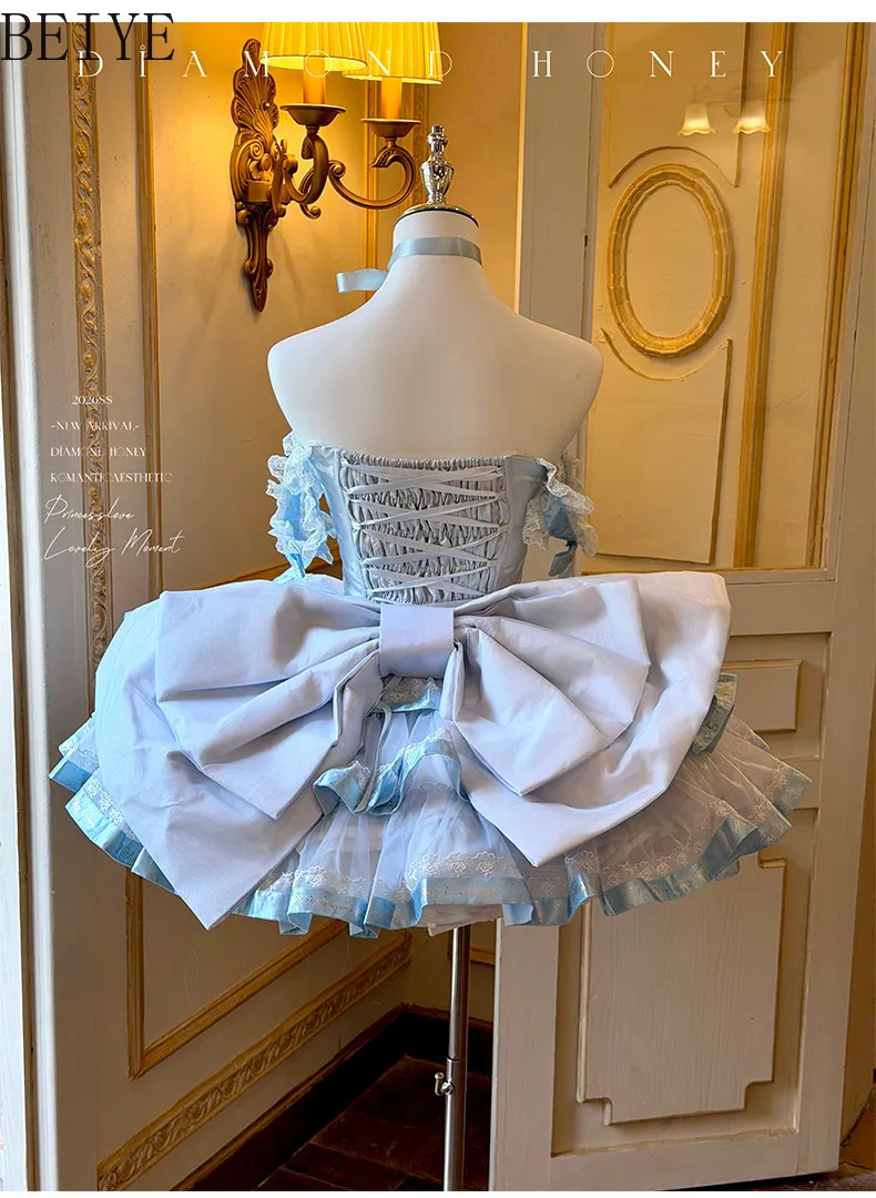 Cute Sweet Strapless Dress Romantic Girl Kawaii Princess Dress Fashion Summer Ball Gown Elegant Mini Dresses for Women