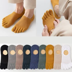 3Pairs Running Men's Open Toe Socks Elastic Short Solid Cotton Sweat-absorbing Man Five Finger Invisible Low Cut Boat Ankle Sock