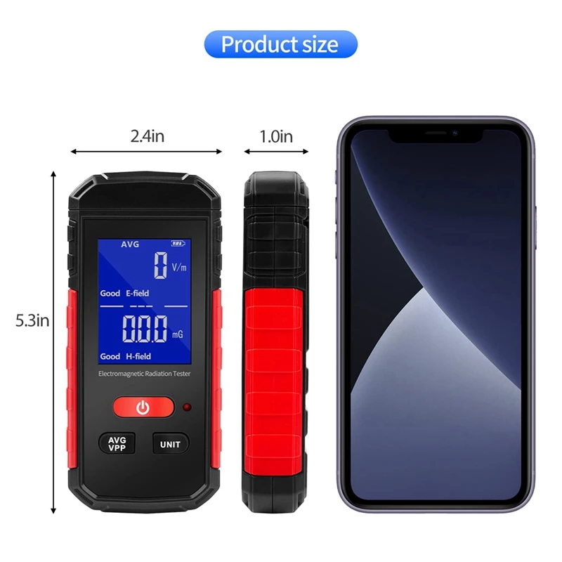 Pendeteksi radiasi elektromagnetik EMF, EMF Meter detektor radiasi elektromagnetik Digital dapat diisi ulang Tester EMF elektrik/pengukur medan magnetik