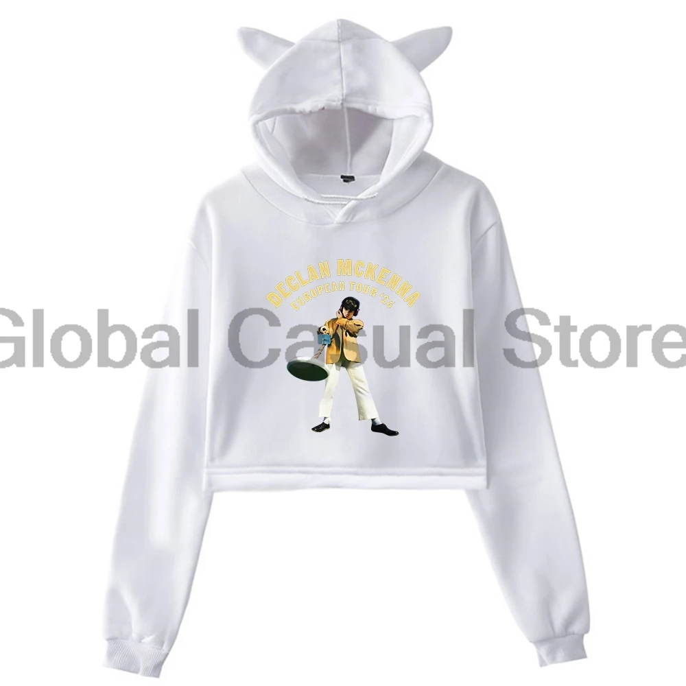 Declan Mckenna European Tour 2024 Pullover Female Cat Ears Hoodie Long Sleeve Crop Top Women Streetwear Fashion Clothes