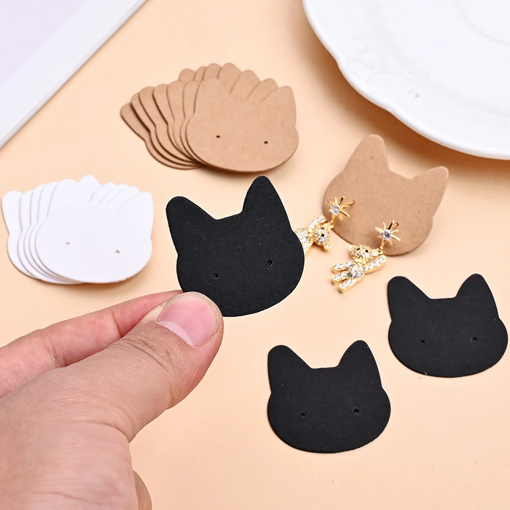 100-teiliges Set: 50 Katzenförmige Ohrring-Displaykarten und 50 selbstklebende Beutel, Kraftpapierkarten für Schmuckverpackung und -präsentation – Detail 3