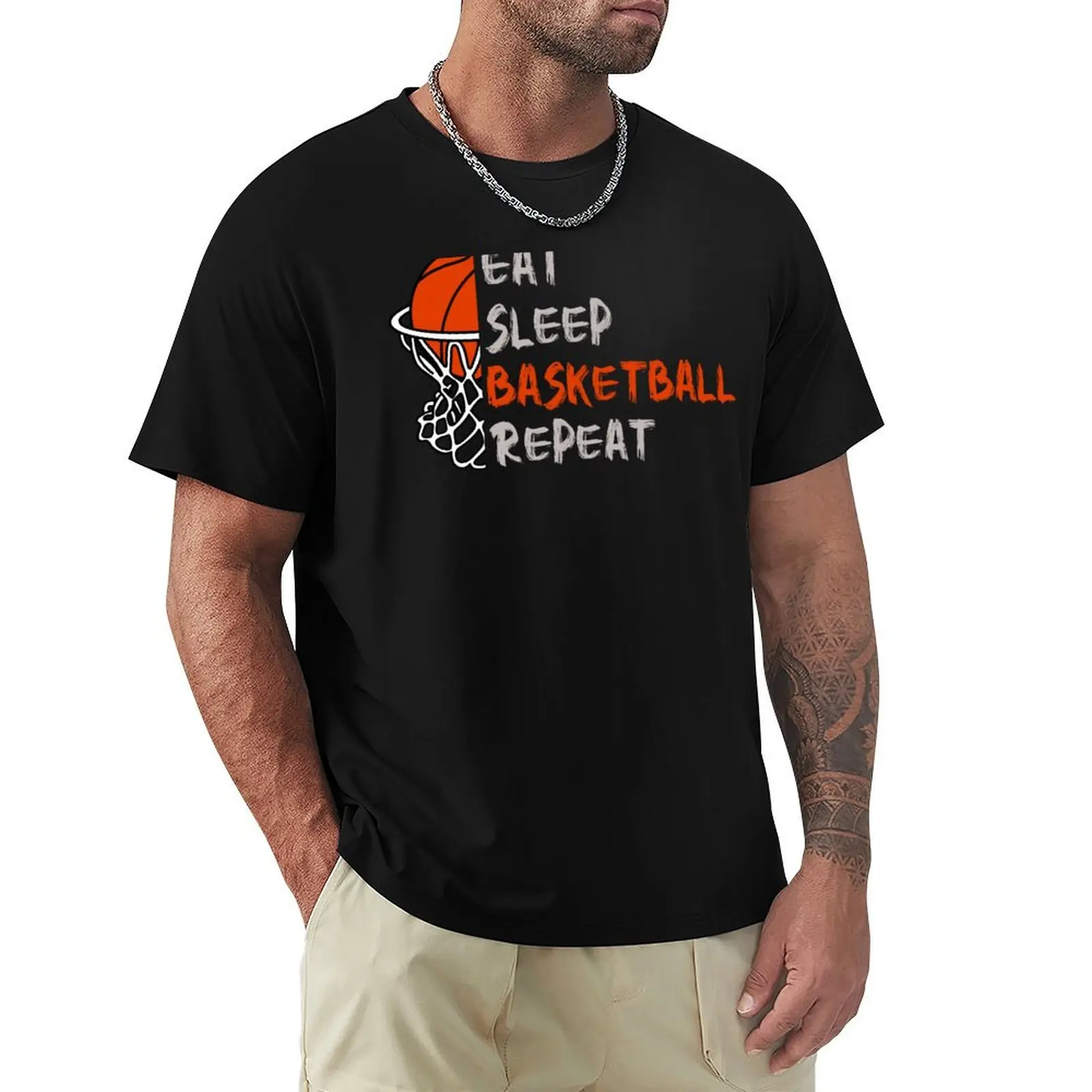 Eat Sleep Basketball Repeat T-Shirt Big Size Short Sleeve Casual Top