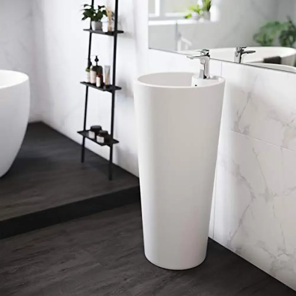 Monaco Pedestal Sink Glossy White Easy Install High Gloss Finish Smooth Easy Clean Overflow Drain Included Ceramic 15.75