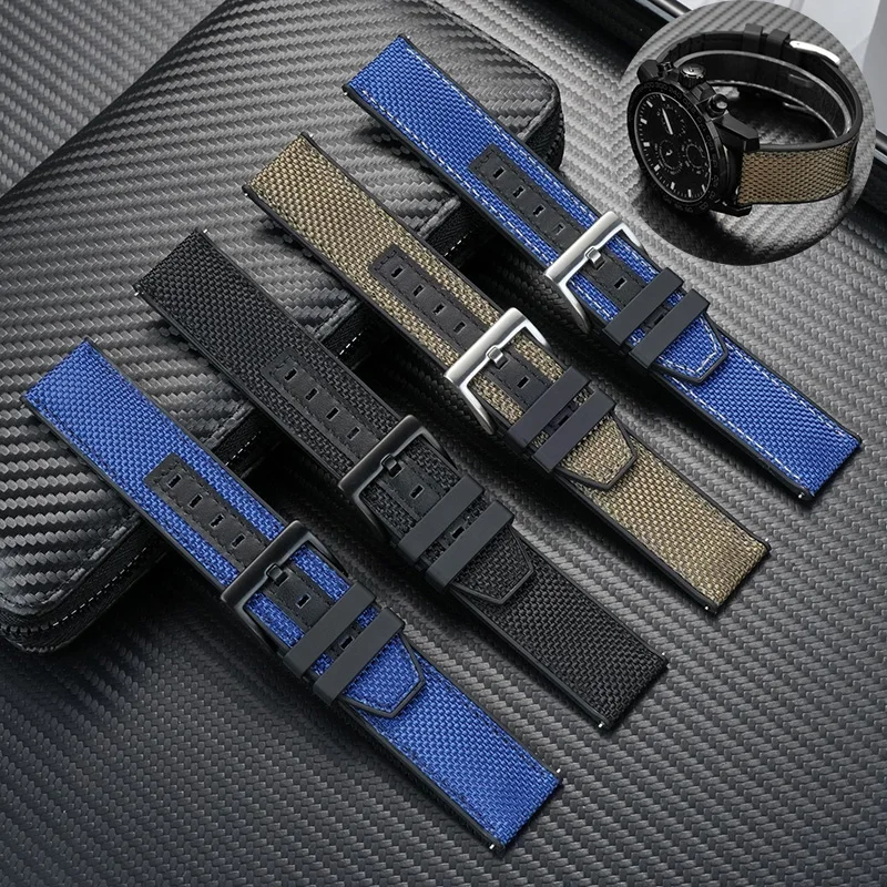 

Нейлоновый парусиновый резиновый нижний ремешок для часов Seiko No 5 Citizen Tissot, универсальный ремешок для часов, водонепроницаемый спортивный мужской браслет 22 мм