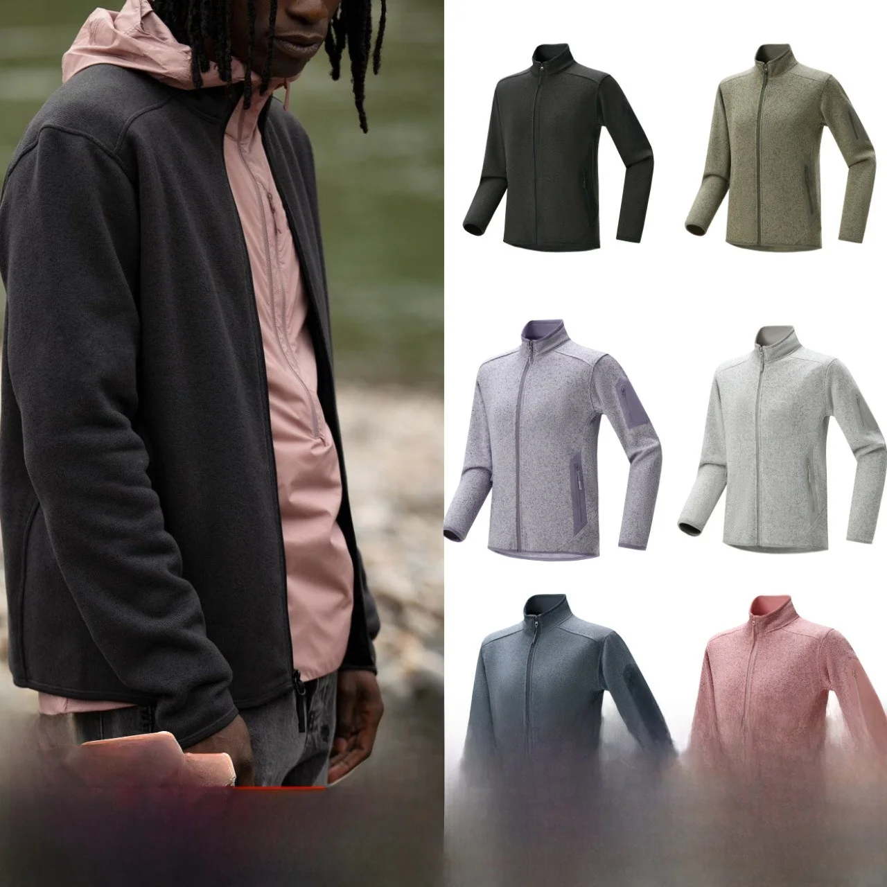 

Limited Color Outdoor Floing Knitted Fce Lined Stand Collar Jaet for Men And Women Casual Sle Stand Fit Long Sve