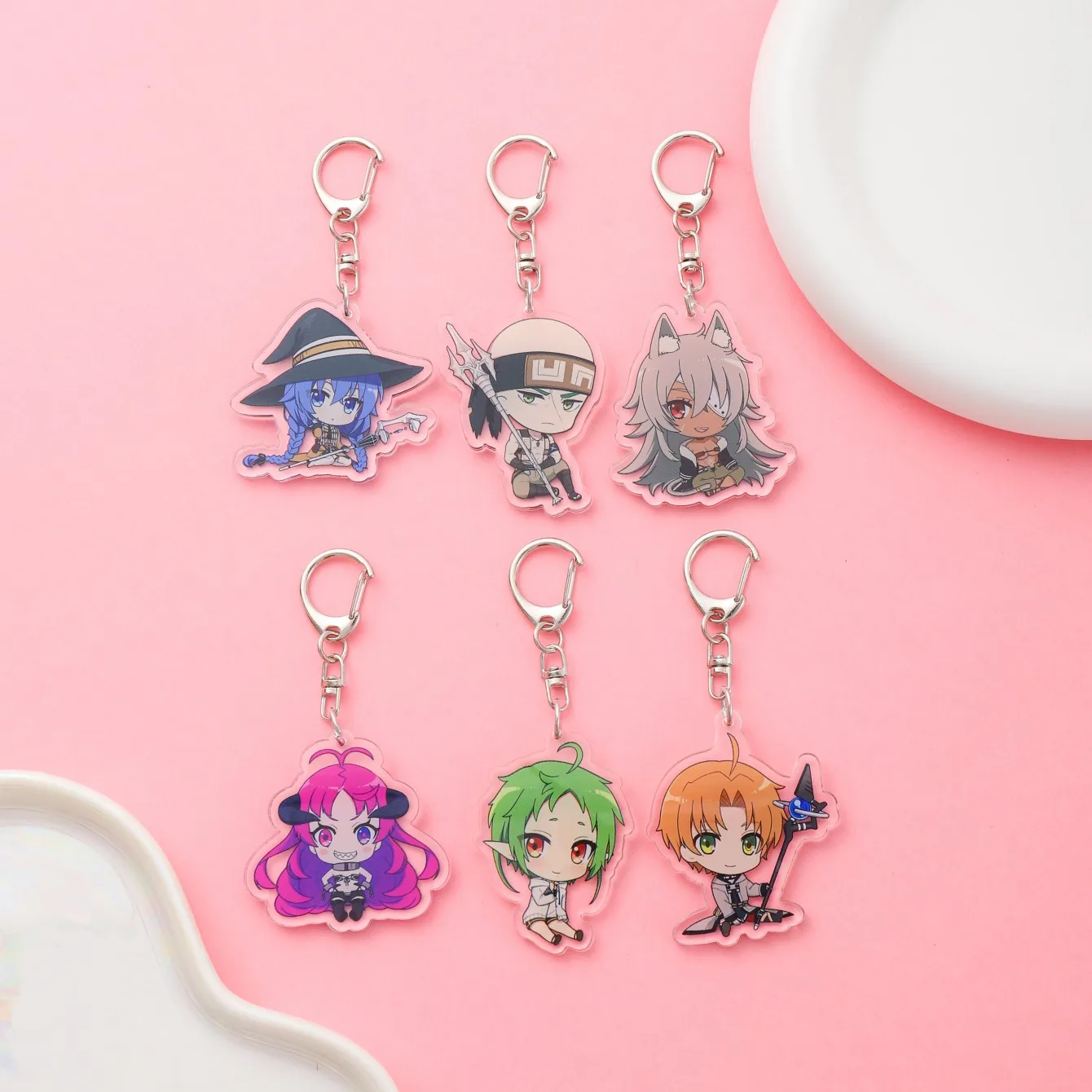 1/11 Piezas Figuras de Anime Mushoku Tensei, Llavero Acrílico para Coche, Bonito Colgante para Mochila, Abalorios para Bolsos, Accesorios de Decoración, Regalos Festivos