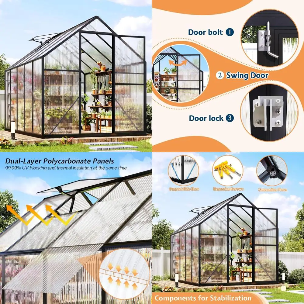 

Сверхмощная уличная поликарбонатная теплица с 2 окнами, двумя распашными дверями, алюминиевая рама, пространство 6x10x6,3 фута для садоводства Ent