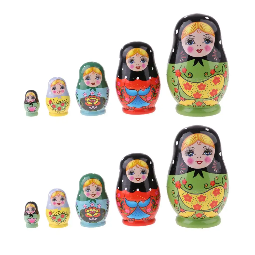 2 Female Russian Nesting Doll Matryoshka Wood for Children Kids Gift