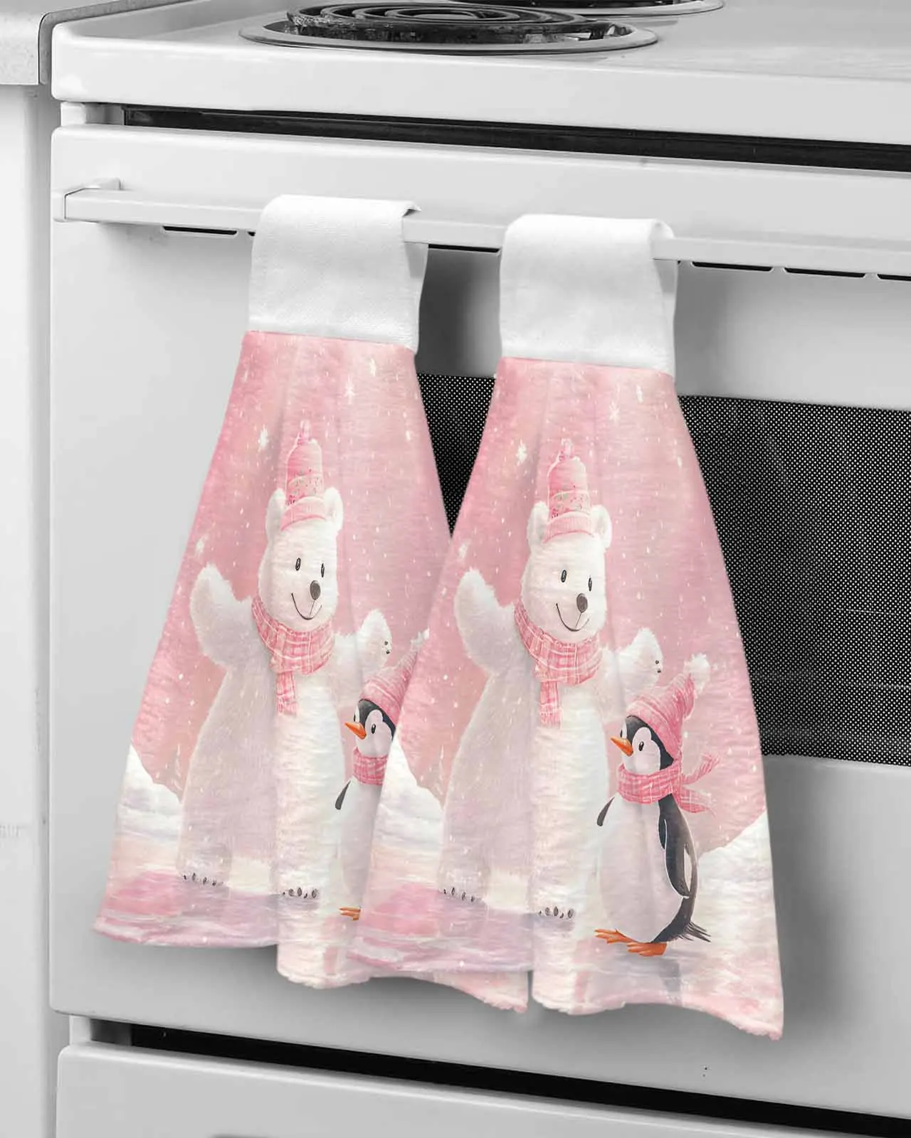 Christmas Pink Bears And Penguins Towel Bathroom Supplies Soft Absorbent Towel Kitchen Accessories Cleaning Dishcloths