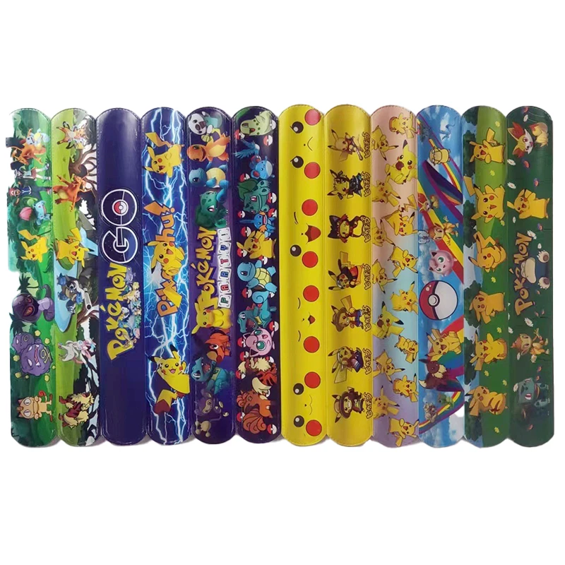 6/12pcs Pokemon Bracelets Pikachu Figures Anime Wristband Child Slap Band Puzzle Toys Boys Girls Birthday Party kids toy Gifts image 2