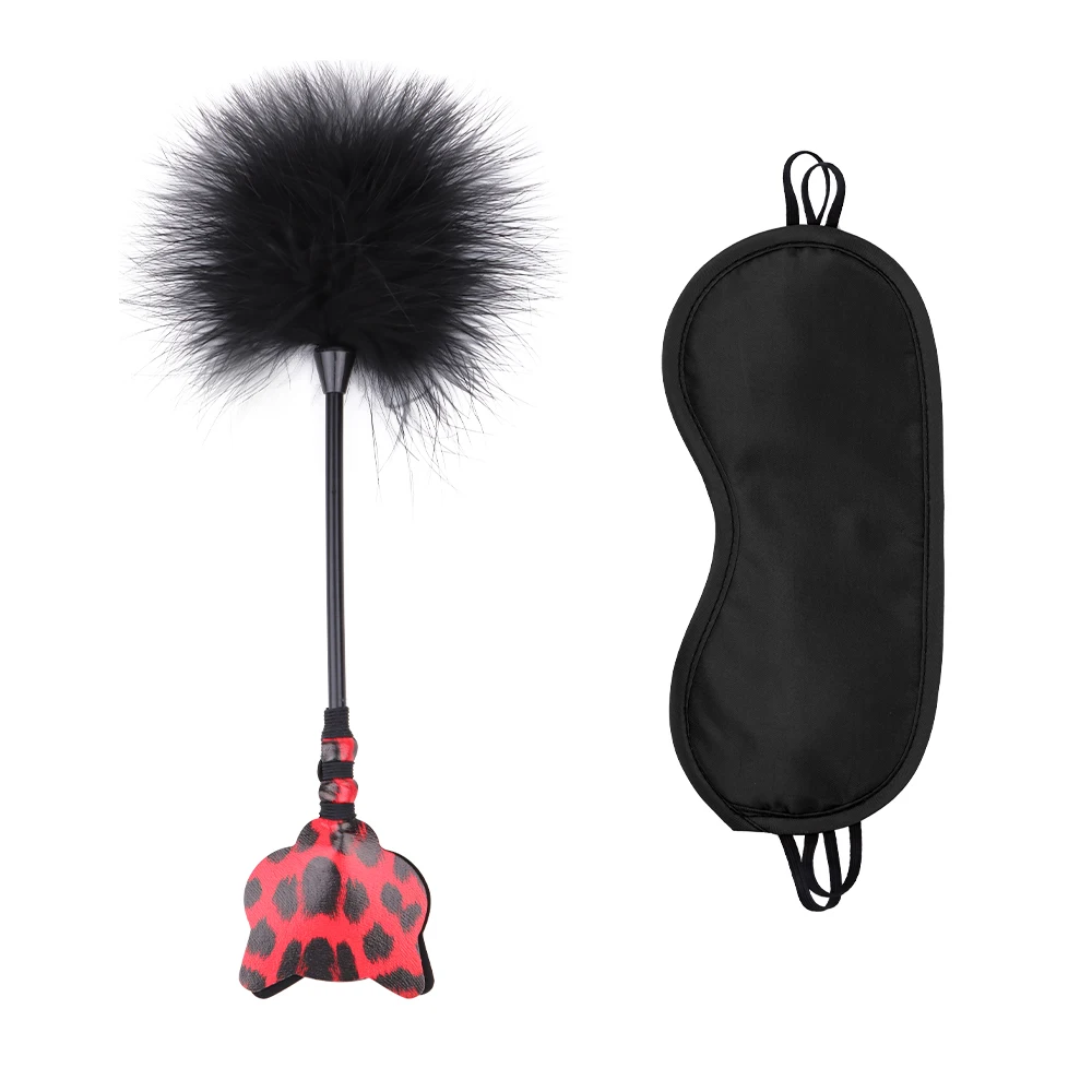 2 Pcs Flirting Set LeatherCat Face Leopard Top Feather Cócegas com Pequena Máscara de Olho Adormecido Adulto Sexo SM Kit para Mulheres e Casal