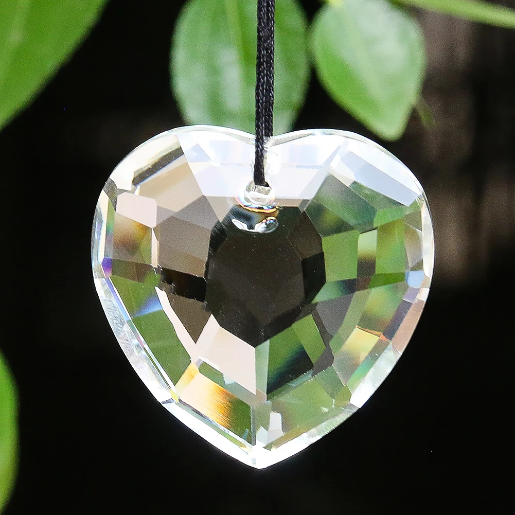 45MM Clear Charm Faceted Prism Glass Love Heart Crystal Sparkling Sun Catcher Pendant Chandelier Lamp Dangle Parts Wedding Decor