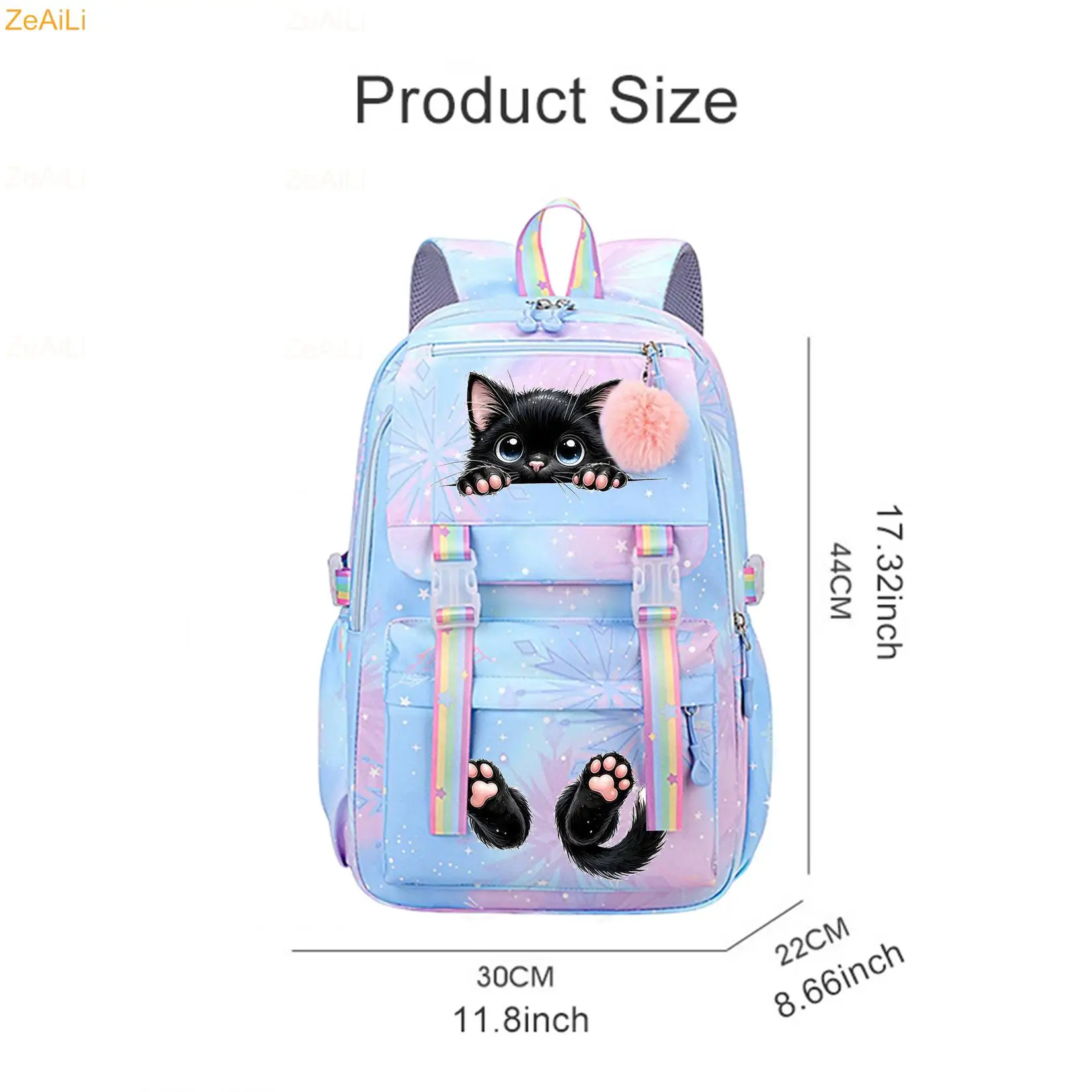 Cute Black Cat Flower Butterfly Student Teenager Children Knapsack Schoolbag Rucksack Mochila Women's Backpack Bookbag Bag