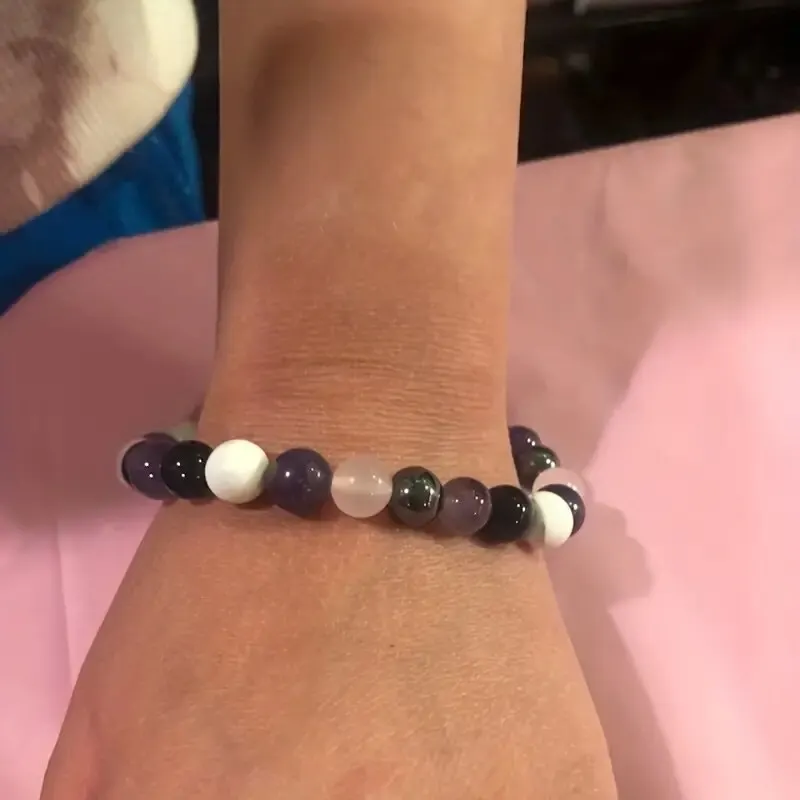 4 Styles Black Tourmaline Rose Quartz Lepidolite White Howlite Hematite Round Bead Bracelet For Stress Reduction, Crystal Gift