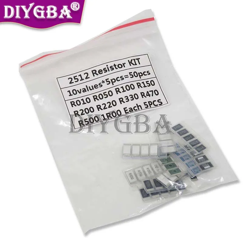 

10 ВalueX5 шт. = 50 шт. 1% 2512 комплект образцов резисторов SMD 1R00 R500 R470 R330 R220 R200 R150 R100 R050 R010 50 шт./лот, новый оригинальный