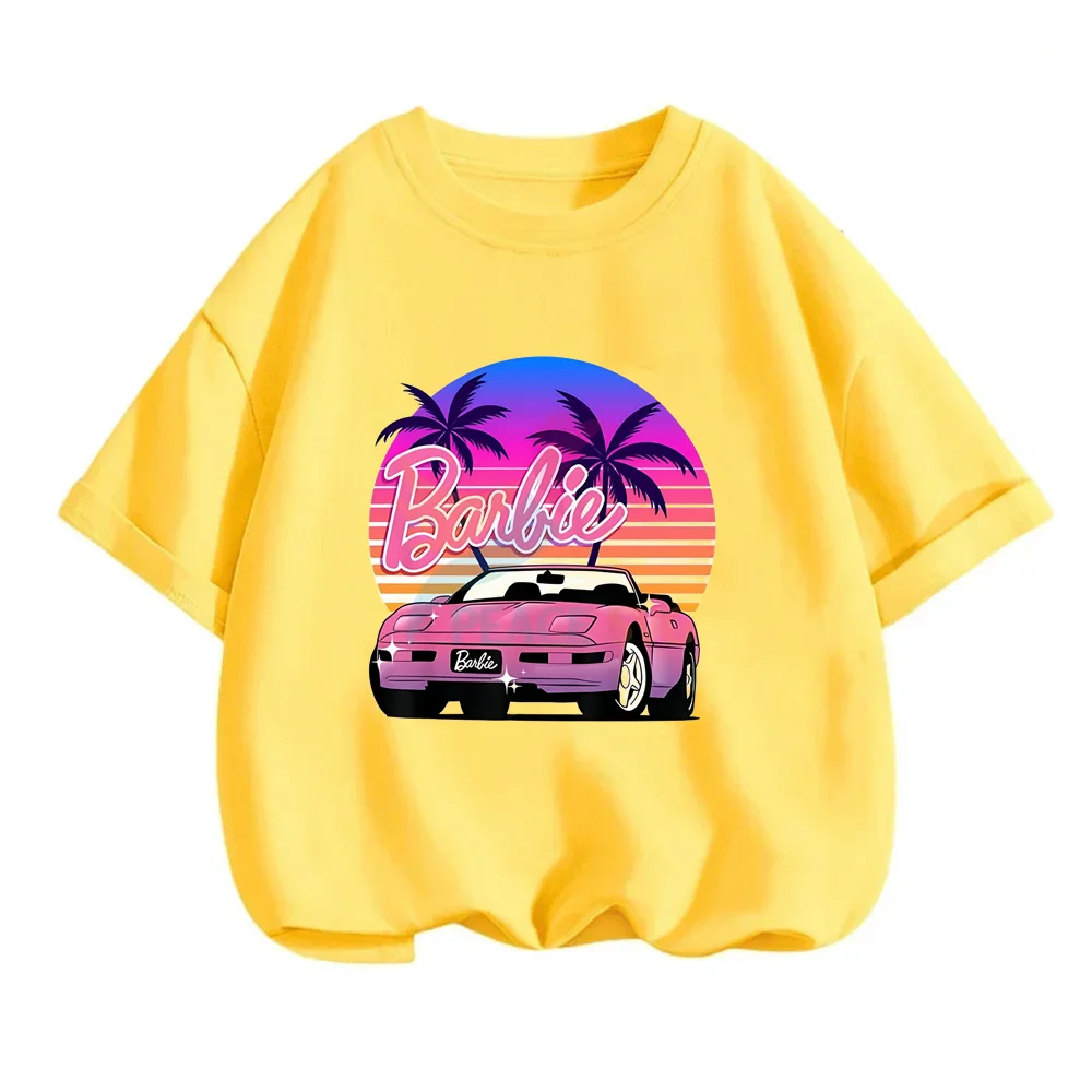 Heißer Verkauf Barbie kurze Ärmel Mode Mädchen gedruckt Pullover Rundhals-T-Shirt y2k Mädchen lose weiche Sommer Top Kinder kleidung