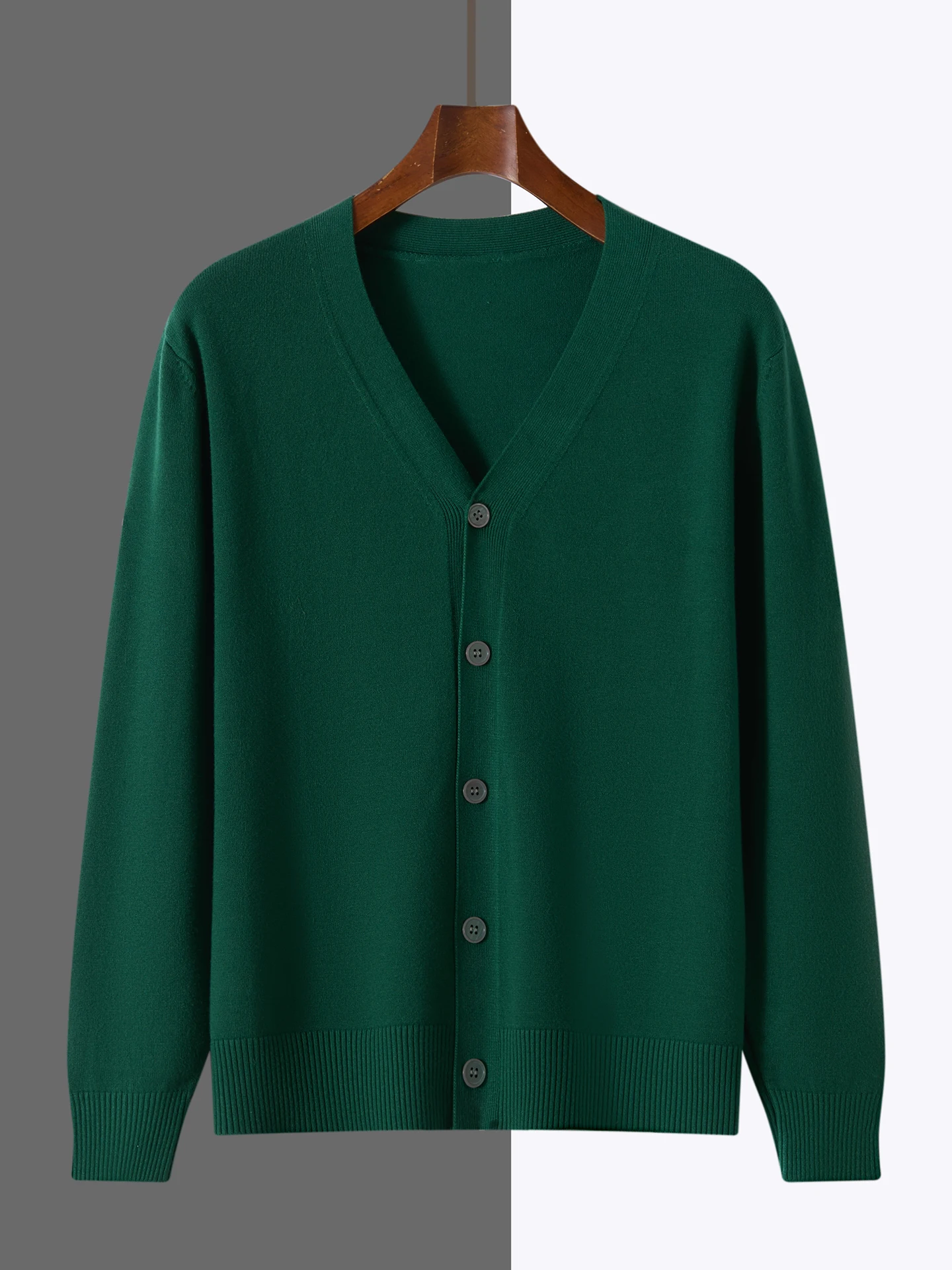 Smart Casual Autumn Winter Men Sweater Basic Merino Wool Knitwear V-Neck Cardigan Classic Long Sleeve Clothes Tops Man Outerwear
