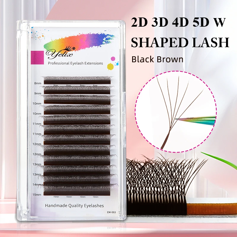 Yelix W Shaped Eyelash Extensions Brown Eyelashes 2D 3D 4D 5D Premade Fans Lahses Soft Natural Individual Lahes