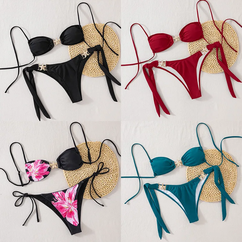 

NewbikiniSolid Color Lace-Up Starfish Decorated Sexy Bikini Two-Piece Swimsuit for Women