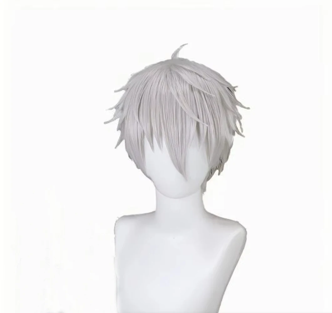 White Short Cosplay Wig Anime Style Spiky Layered Synthetic Hair Football Sports Costume Wig for Men Halloween