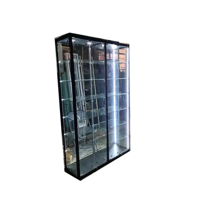 custom.Good quality Smoke simple design aluminium alloy and glass jewelry display cabinet display showcase for sale